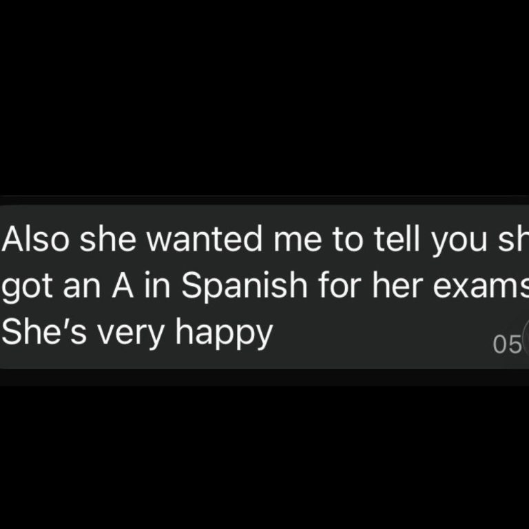 Parent feedback screenshot showing grade improvement