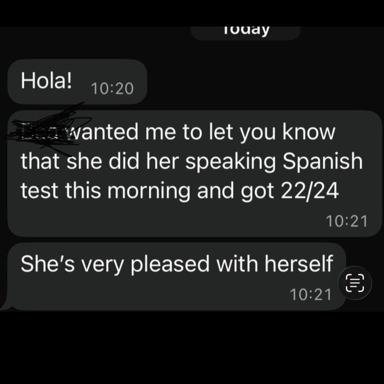 Parent feedback screenshot showing grade improvement